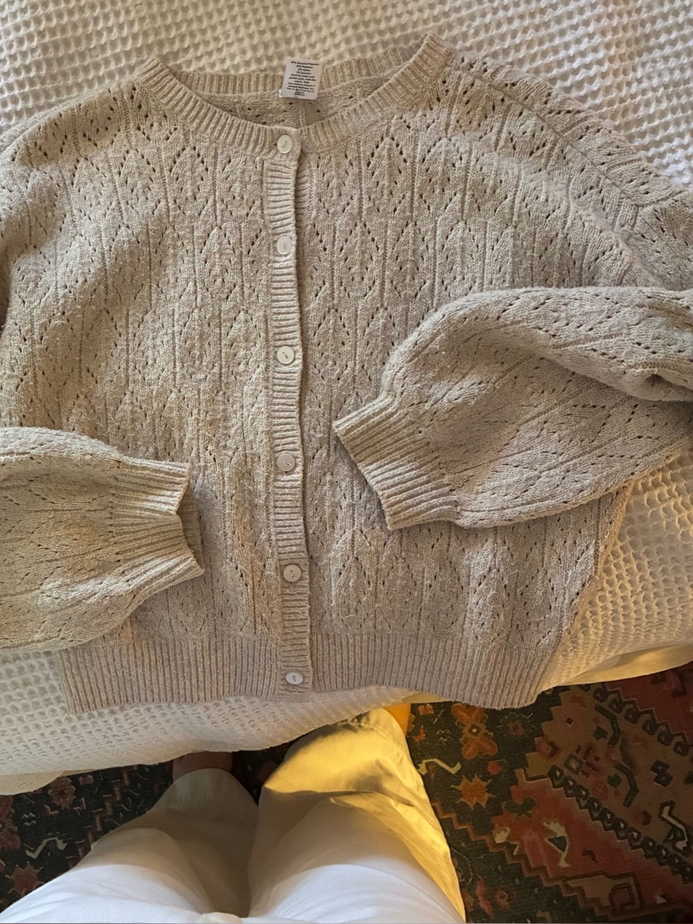 Abound Cream Pointelle Button-Up Cardigan